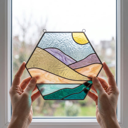 Boho Landscape Hexagon Stained Glass Pattern