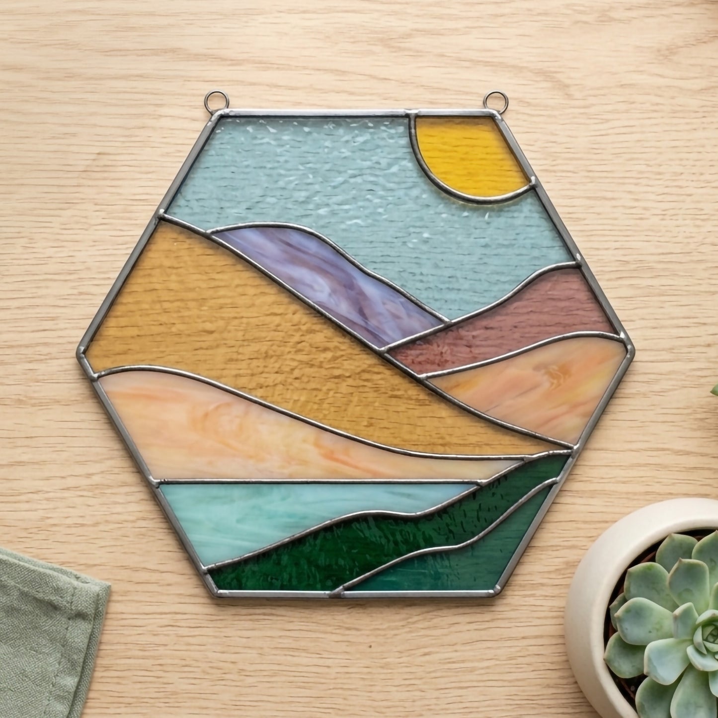 Boho Landscape Hexagon Stained Glass Pattern