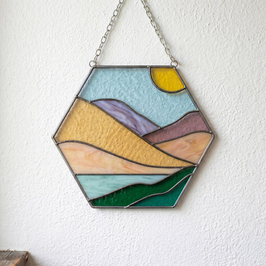 Boho Landscape Hexagon Stained Glass Pattern