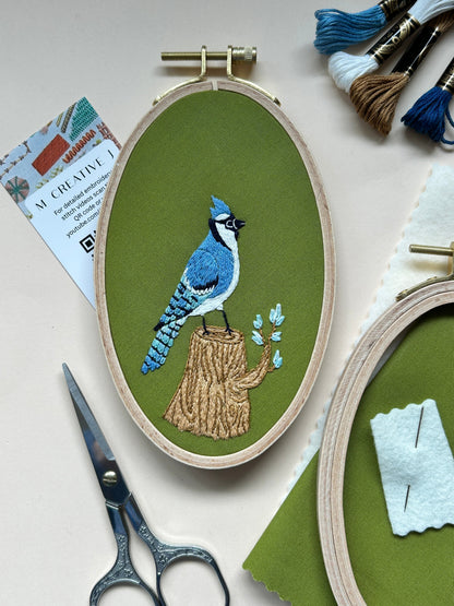 Bluejay in the Woods - Bird Embroidery Kit for Intermediate Stitchers