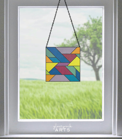 A picture of the Geometric Square Beginner Stained Glass Pattern from GlassyRock Arts. 