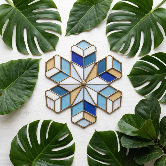 Geometric Snowflake Stained Glass Pattern and PNG