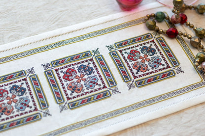 Kalamata Courtyard Table Runner cross stitch folk embroidery kit