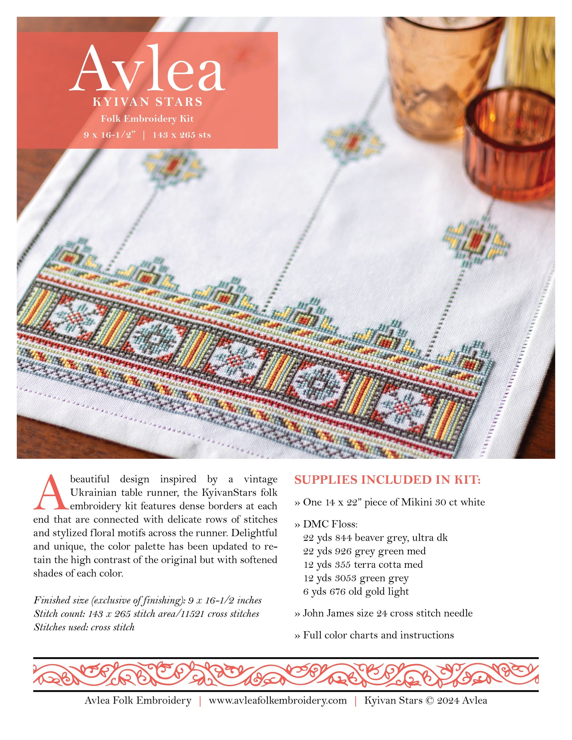 Kyivan Stars cross stitch folk embroidery kit - Kit from Avlea Folk Embroidery