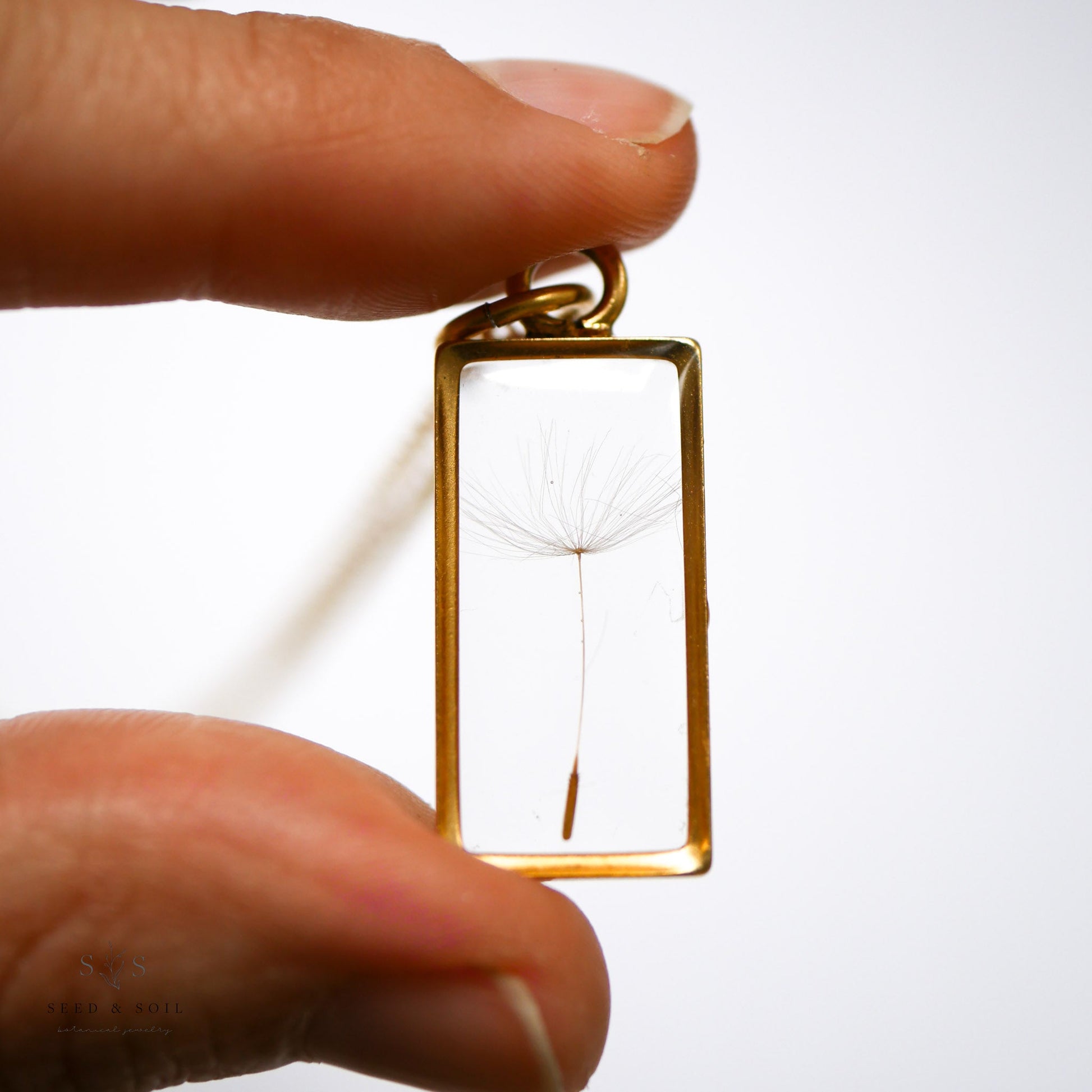 Large Rectangle Pendant - Dandelion Seed Gold 20" Plain from Seed&SoilShop