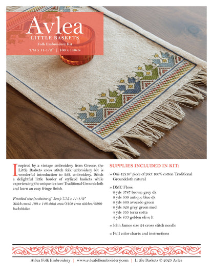Little Baskets cross stitch folk embroidery kit - PDF pattern from Avlea Folk Embroidery