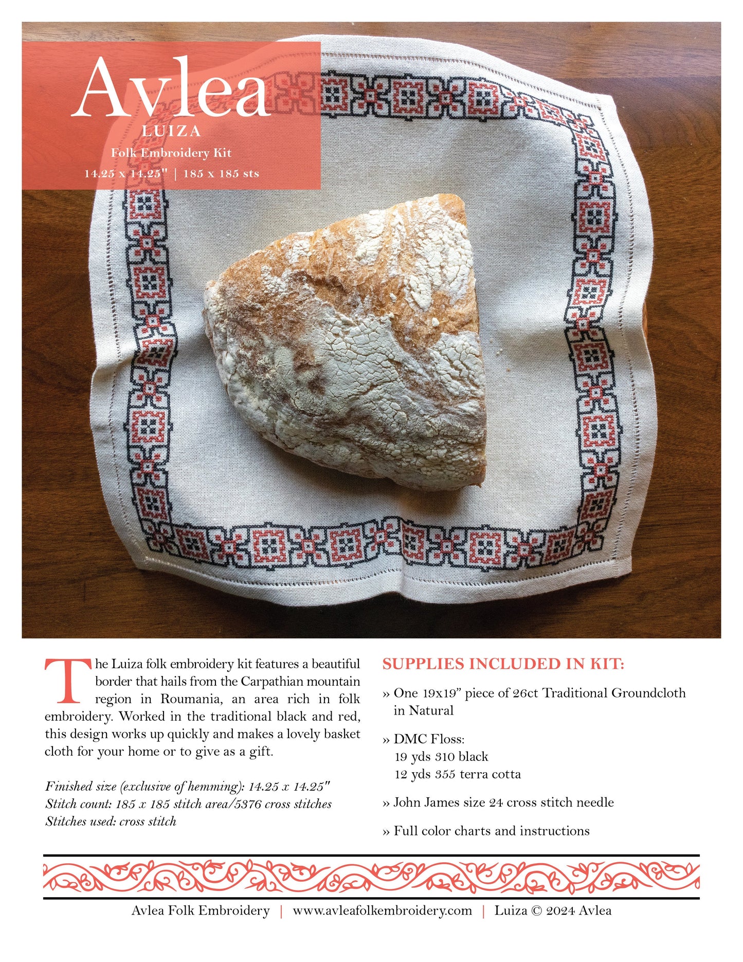 Luiza cross stitch folk embroidery kit - Kit from Avlea Folk Embroidery