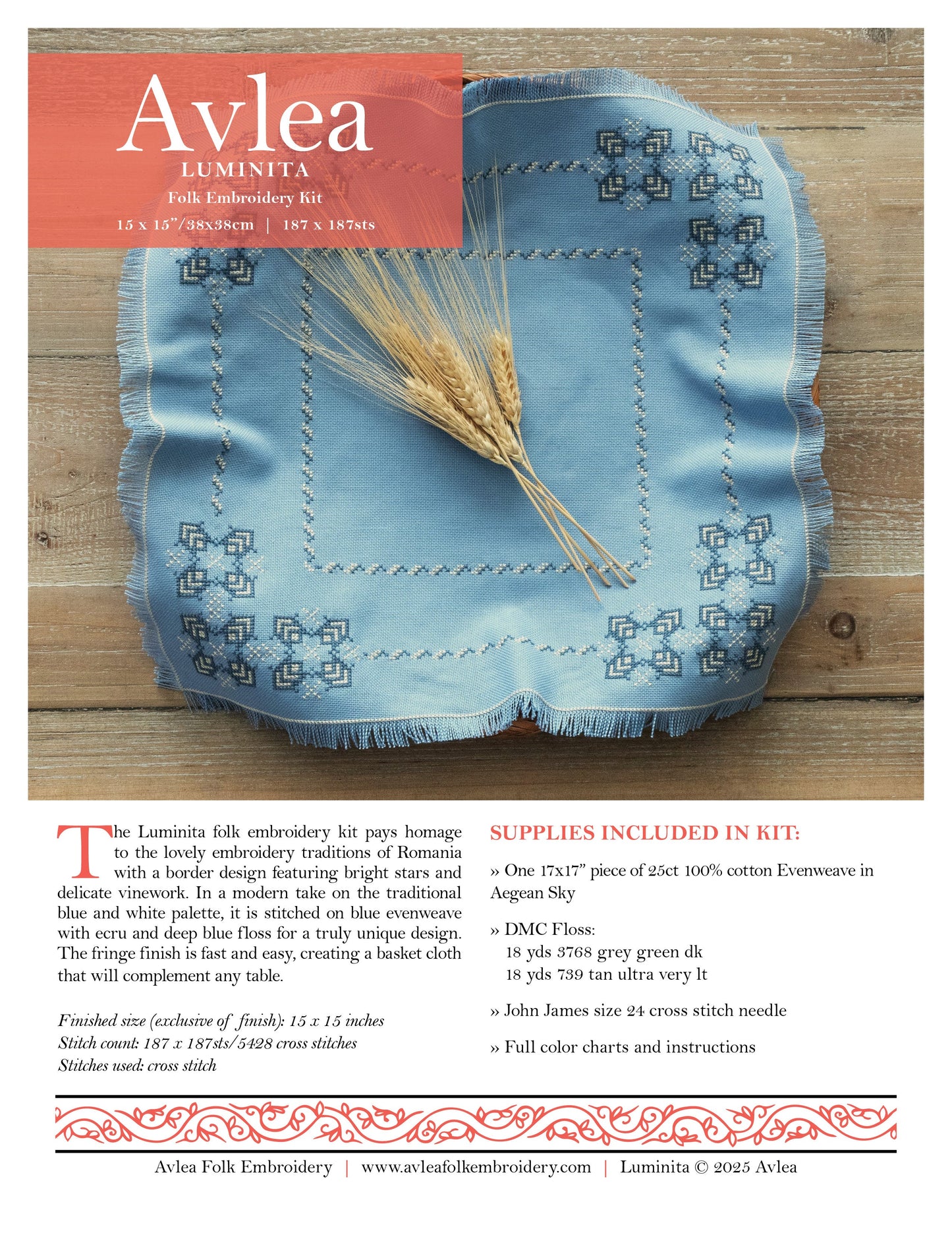 Luminita cross stitch folk embroidery kit - Kit from Avlea Folk Embroidery