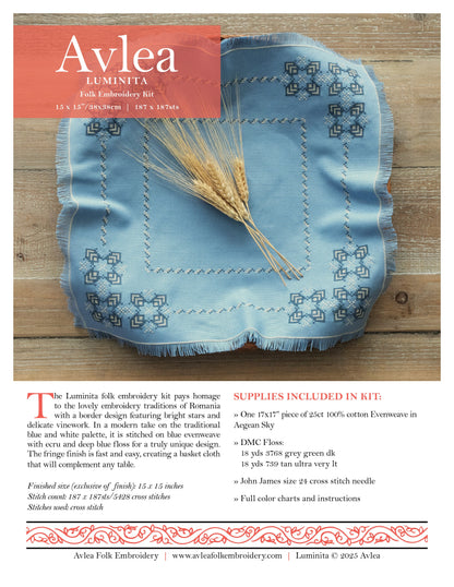 Luminita cross stitch folk embroidery kit - Kit from Avlea Folk Embroidery
