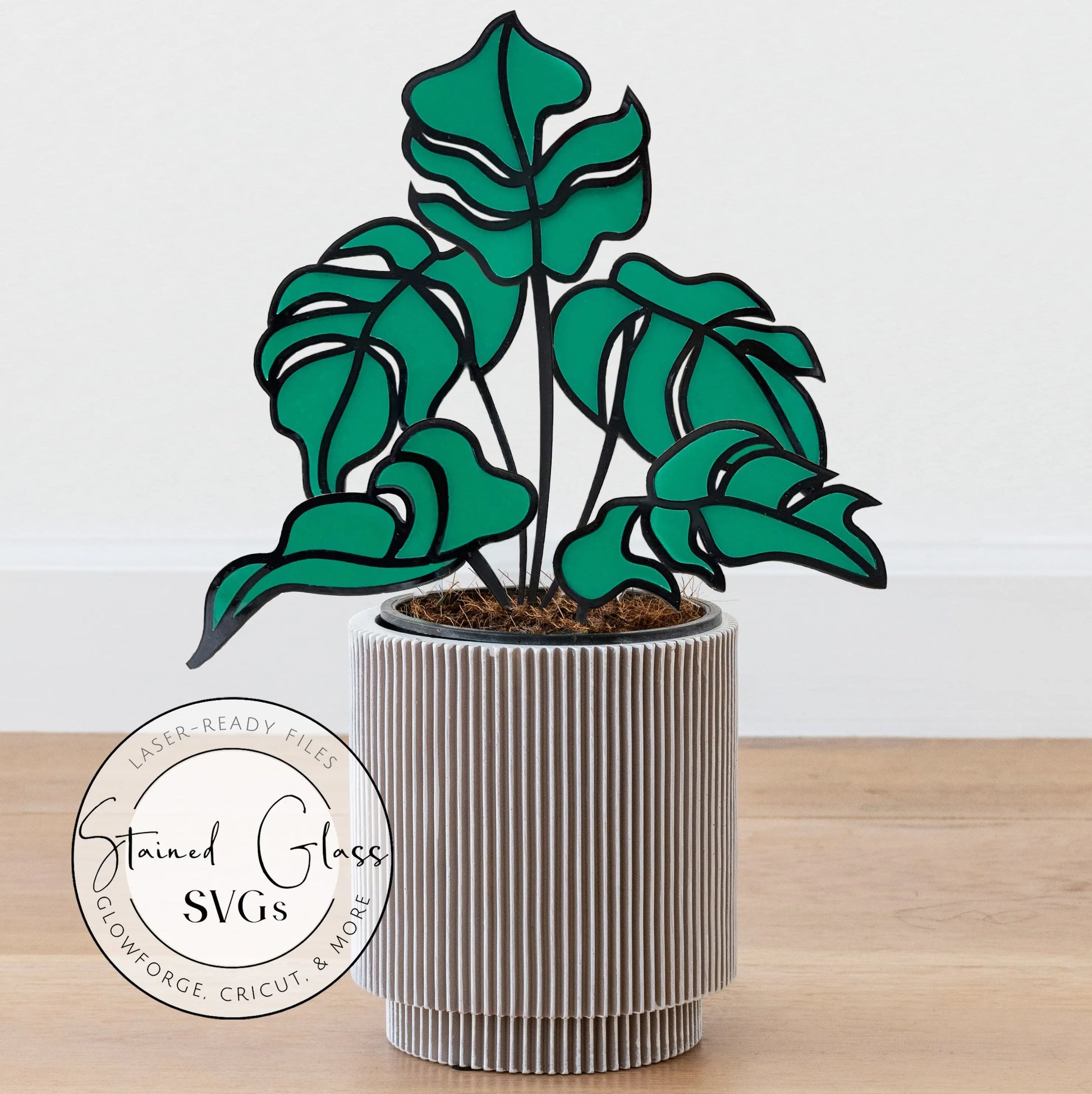 monstera leaf stained glass Five Stained Glass Monstera Leaf Stem SVGs - GlassyRock Arts