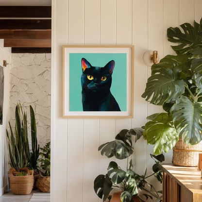 Halloween Printable Black Cat Wall Art, Original Artwork with 5 Aspect Ratios Included, Instant Digital Download, Printable Halloween Art