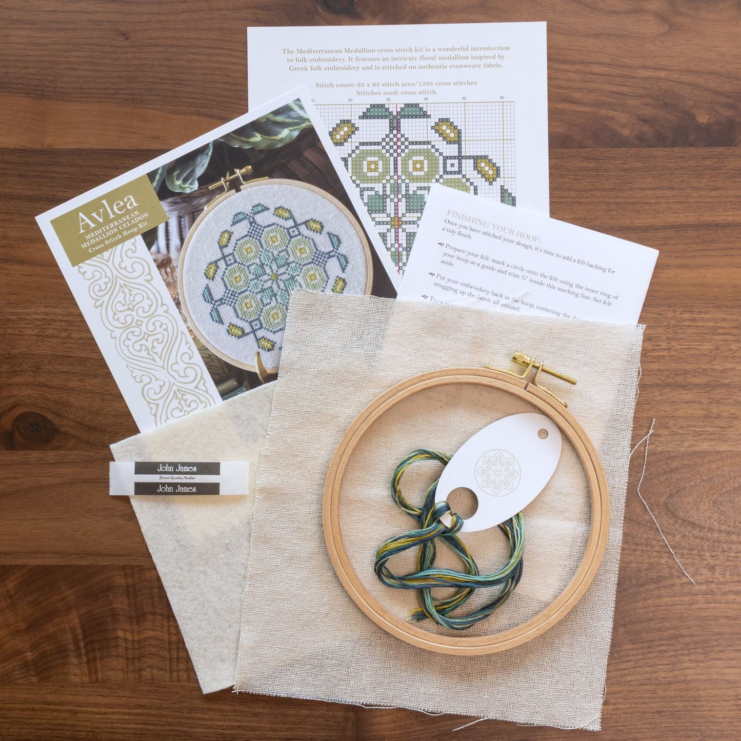 Mediterranean Medallion cross stitch hoop kit in three colors! - Kit from Avlea Folk Embroidery