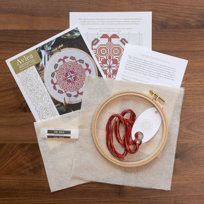 Mediterranean Medallion cross stitch hoop kit in three colors! - Kit from Avlea Folk Embroidery