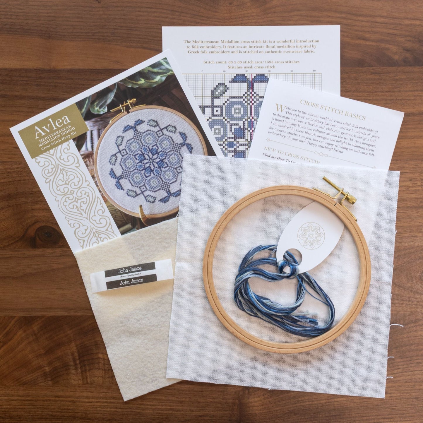 Mediterranean Medallion cross stitch hoop kit in three colors! - Kit from Avlea Folk Embroidery