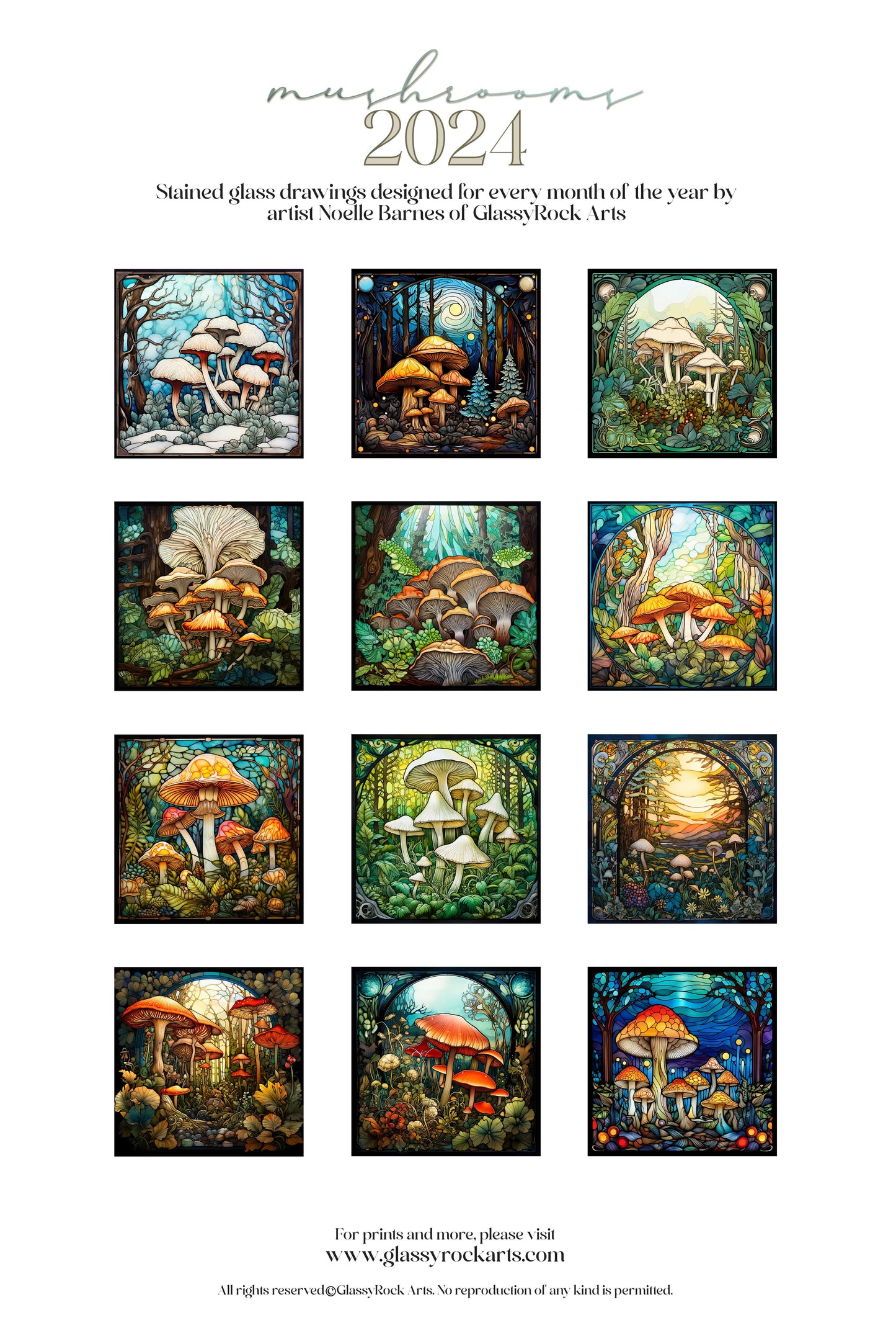 Stained Glass 2024 Calendar, Mushrooms