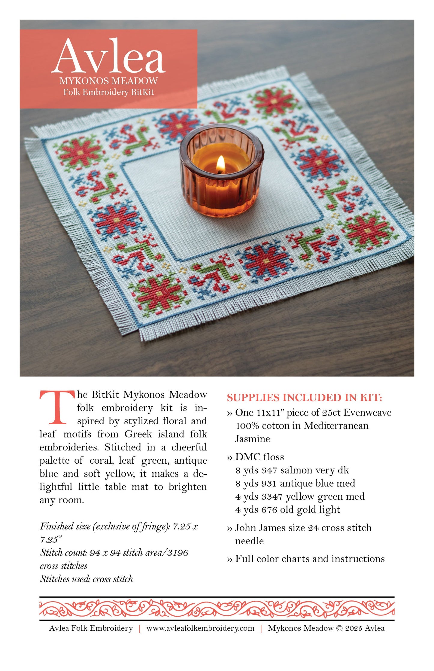 BitKit Mykonos Meadow cross stitch folk embroidery kit - Kit from Avlea Folk Embroidery