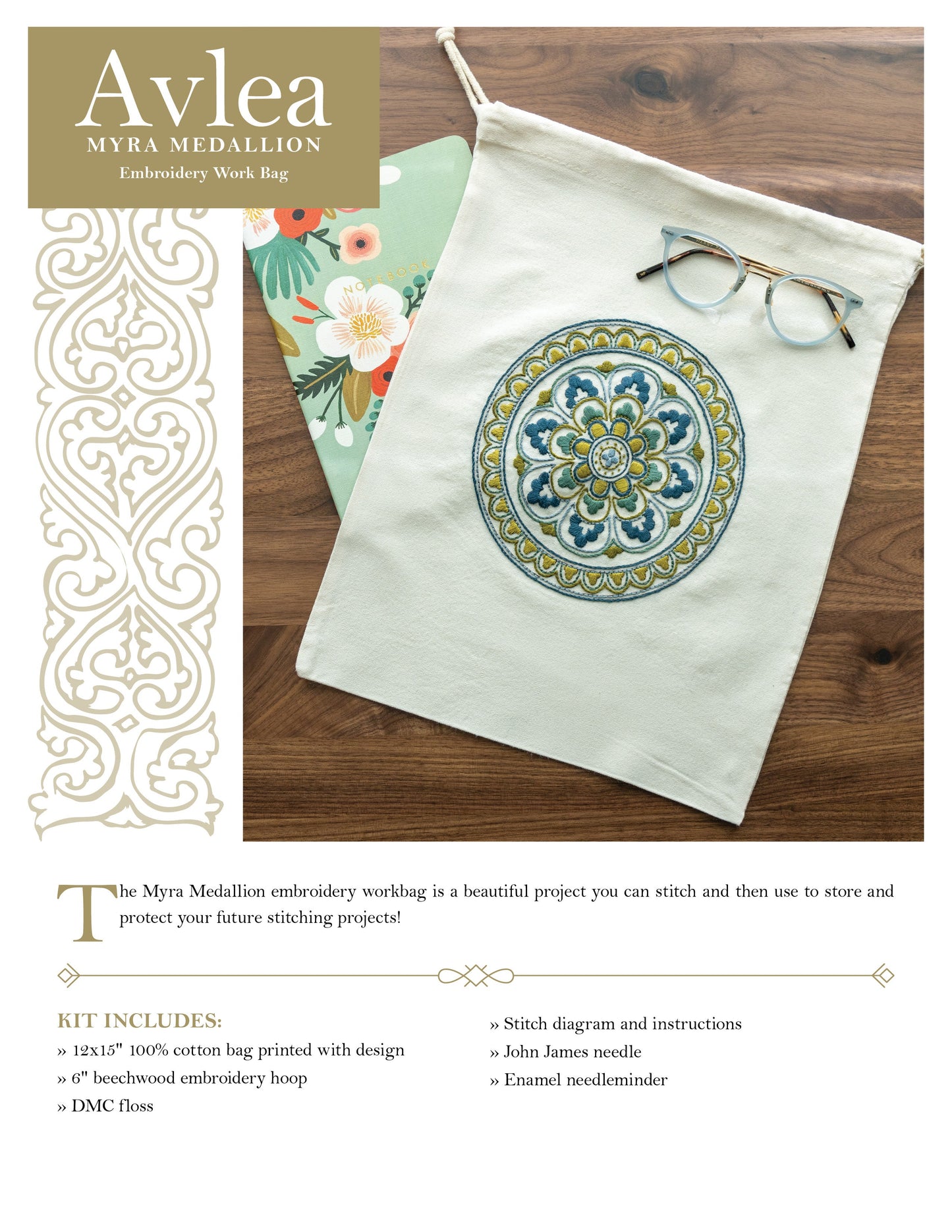 Avlea Folk Embroidery workbag--Myra Medallion - Kit from Avlea Folk Embroidery