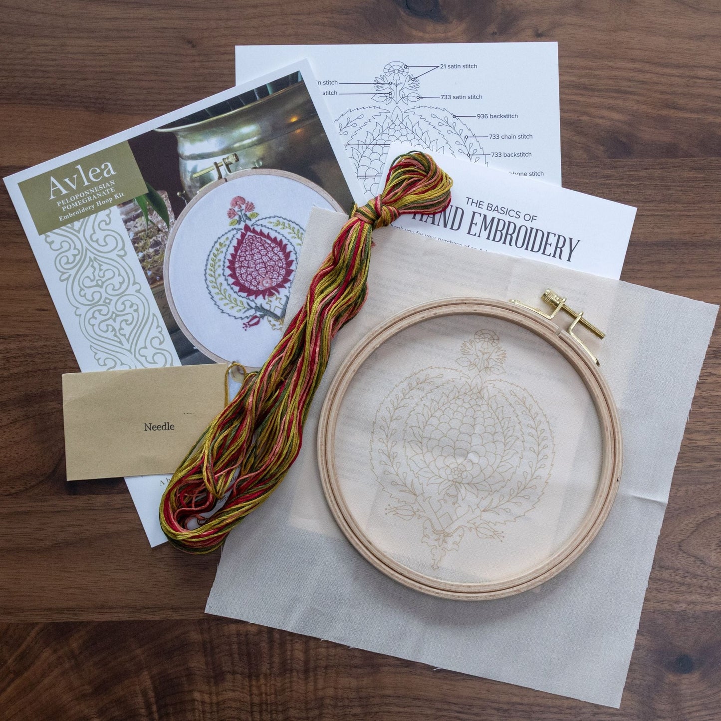 Peloponnesian Pomegranate embroidery hoop kit - Kit from Avlea Folk Embroidery