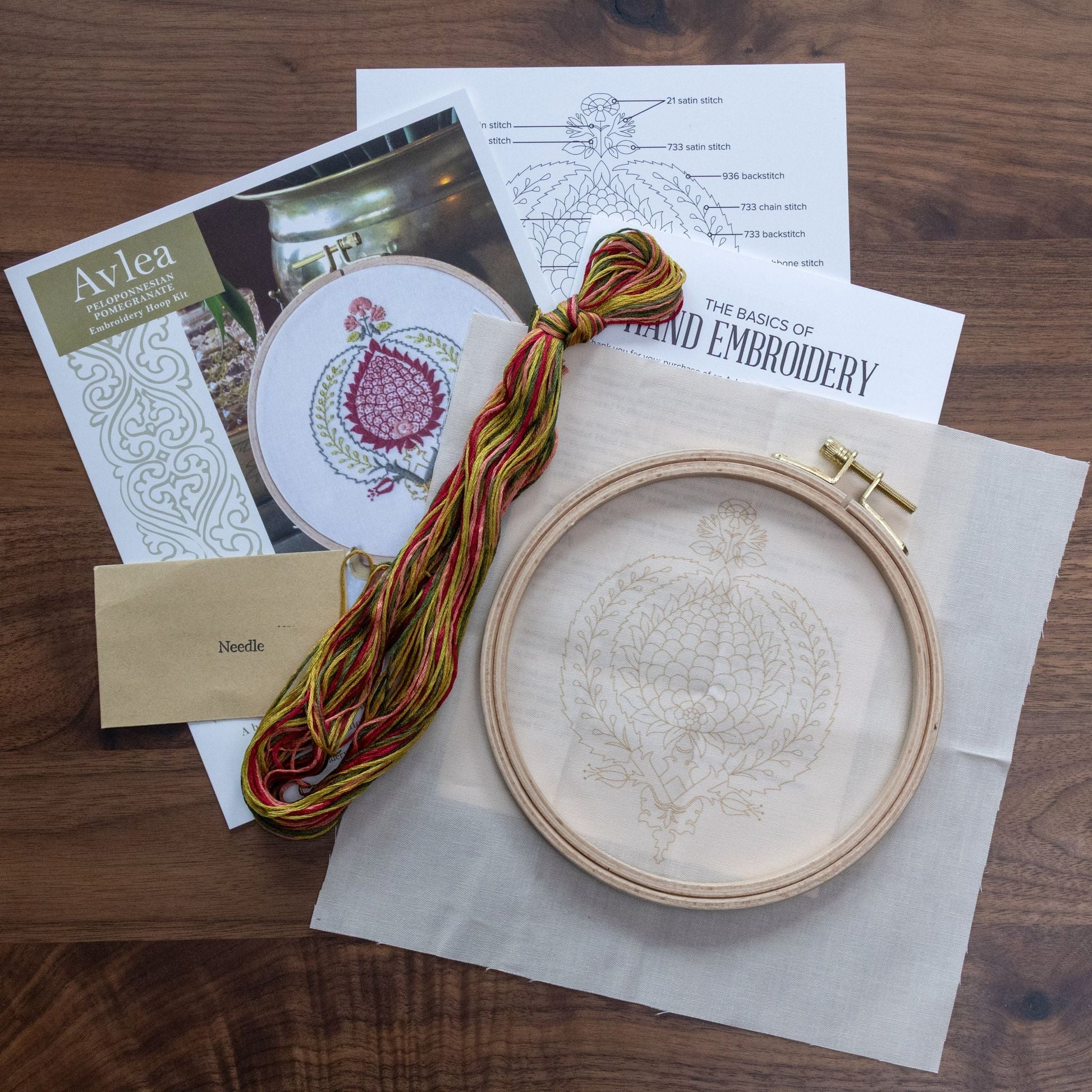 Peloponnesian Pomegranate embroidery hoop kit - Kit from Avlea Folk Embroidery
