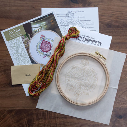 Peloponnesian Pomegranate embroidery hoop kit - Kit from Avlea Folk Embroidery
