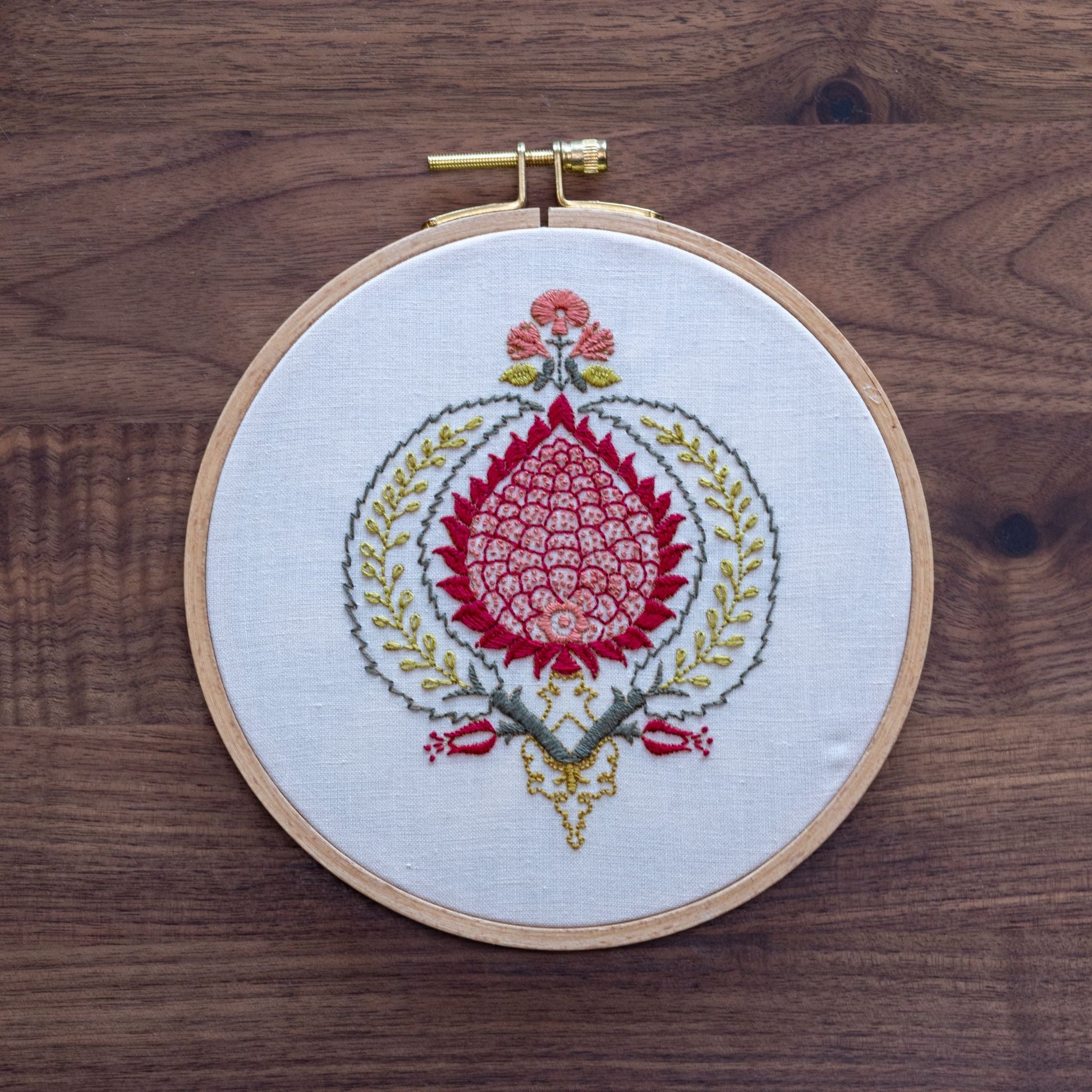 Peloponnesian Pomegranate embroidery hoop kit - Kit from Avlea Folk Embroidery