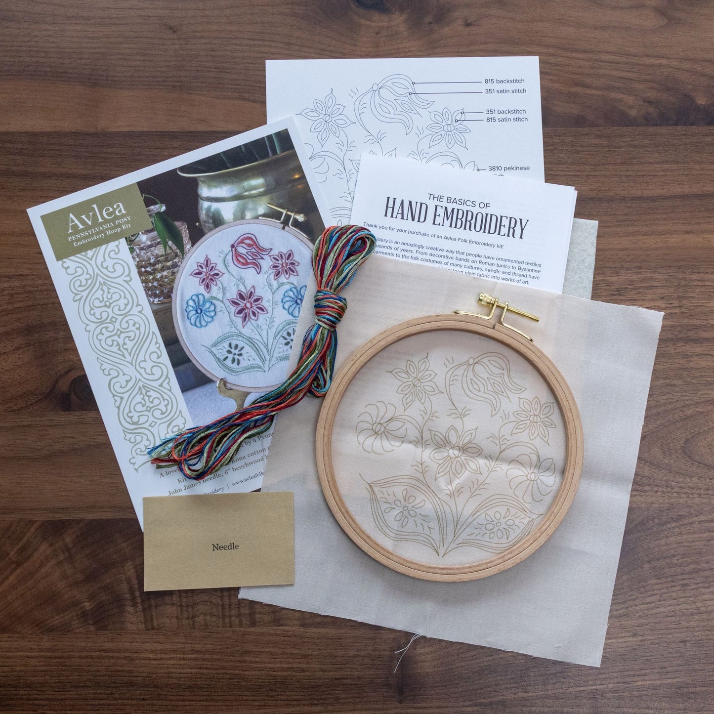 Pennsylvania Posy embroidery hoop kit - Kit from Avlea Folk Embroidery