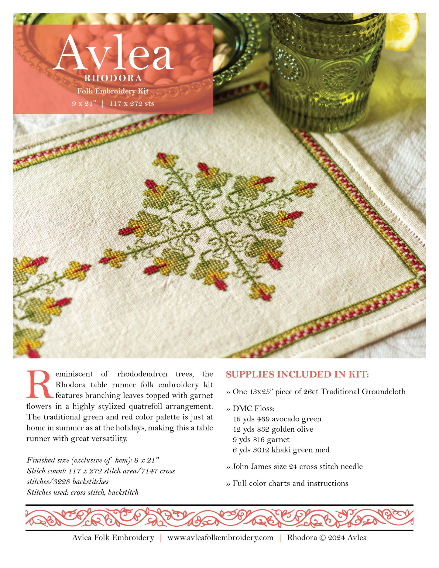 Rhodora cross stitch folk embroidery kit - Kit from Avlea Folk Embroidery