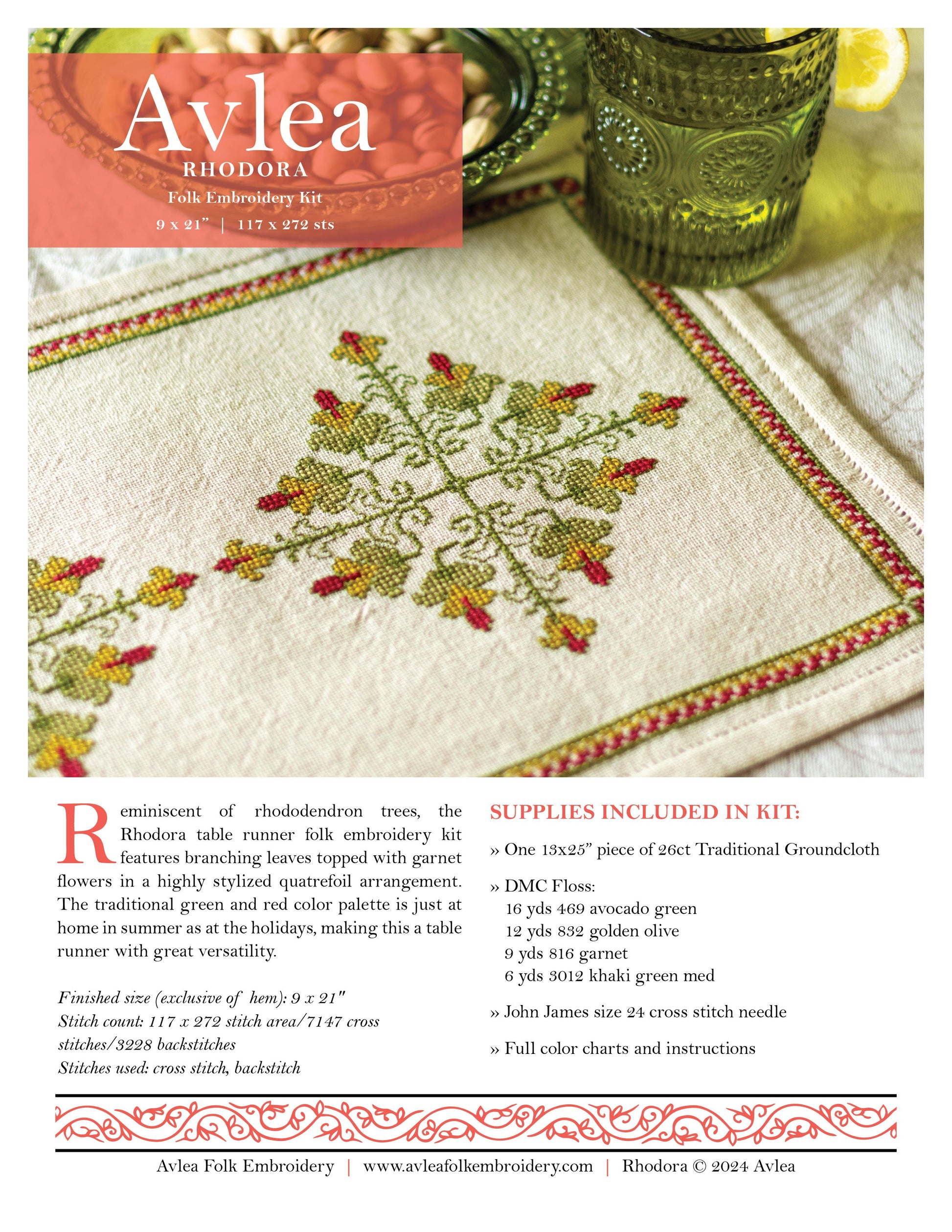 Rhodora cross stitch folk embroidery kit - Kit from Avlea Folk Embroidery