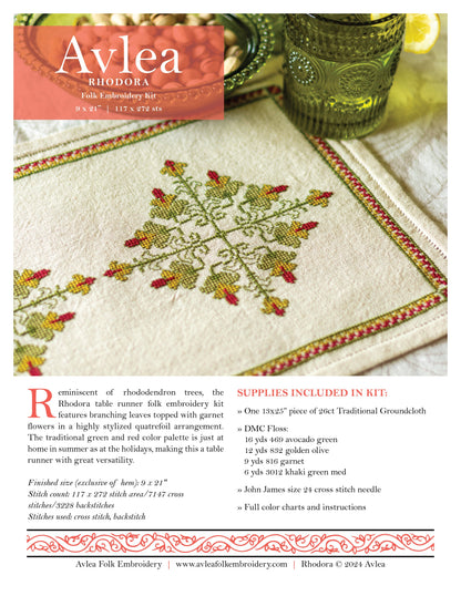 Rhodora cross stitch folk embroidery kit - Kit from Avlea Folk Embroidery