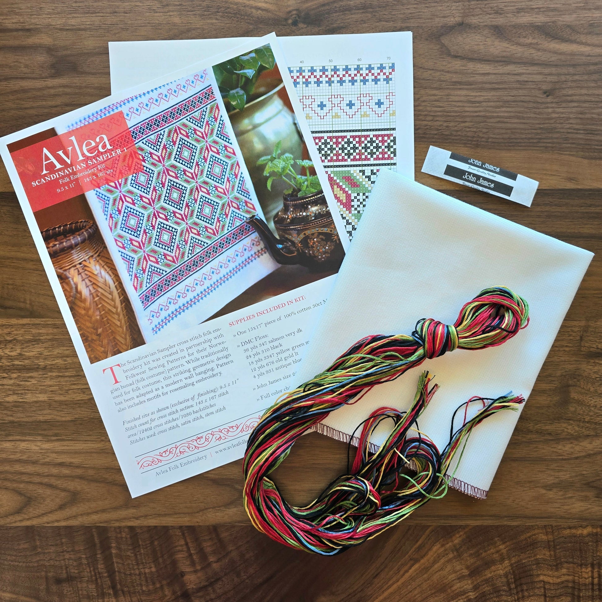 Scandinavian Sampler cross stitch folk embroidery kit - Kit from Avlea Folk Embroidery