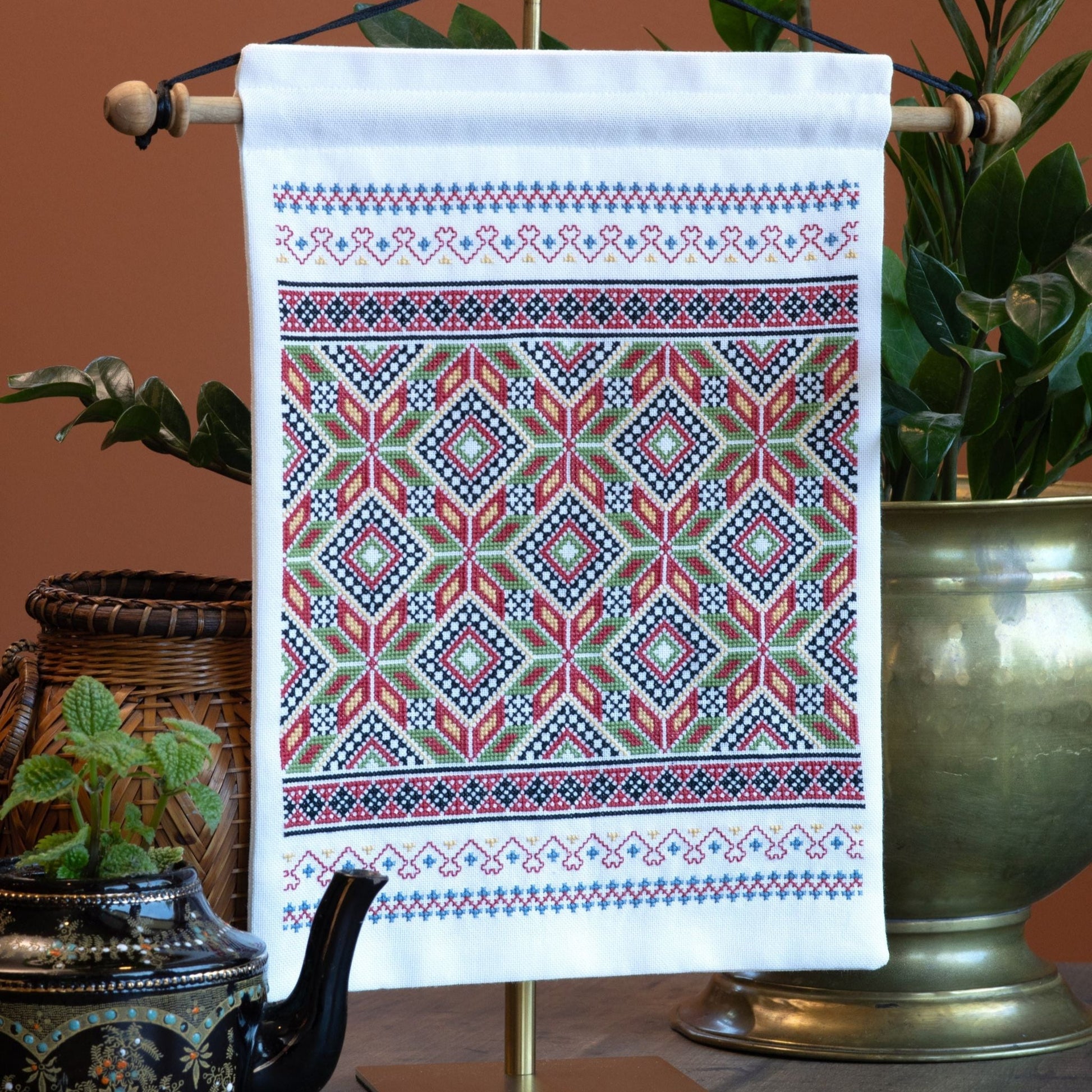 Scandinavian Sampler cross stitch folk embroidery kit - Kit from Avlea Folk Embroidery