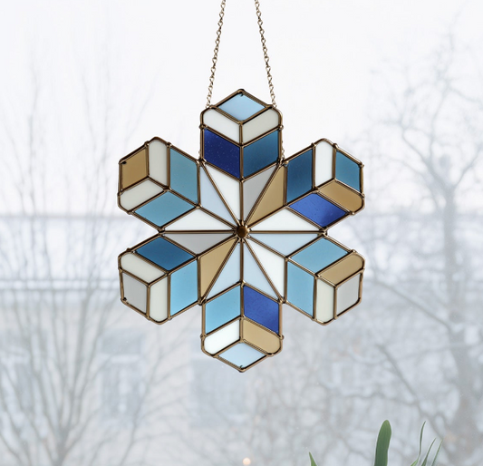 Geometric Snowflake Stained Glass Pattern and PNG