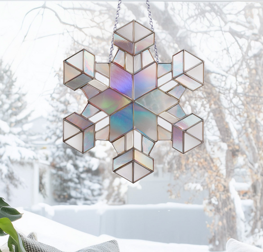 Cubist Snowflake Stained Glass Pattern and PNG