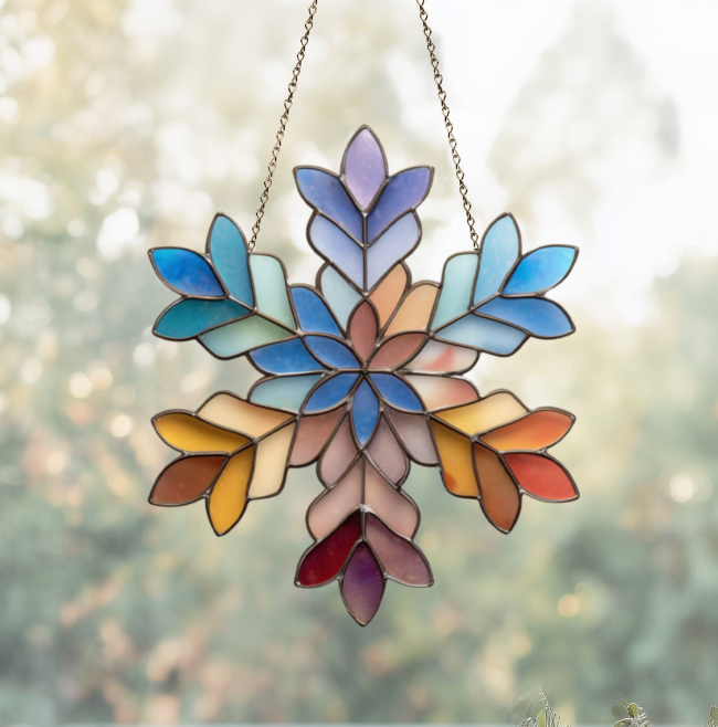 Boho Snowflake Stained Glass Pattern and PNG