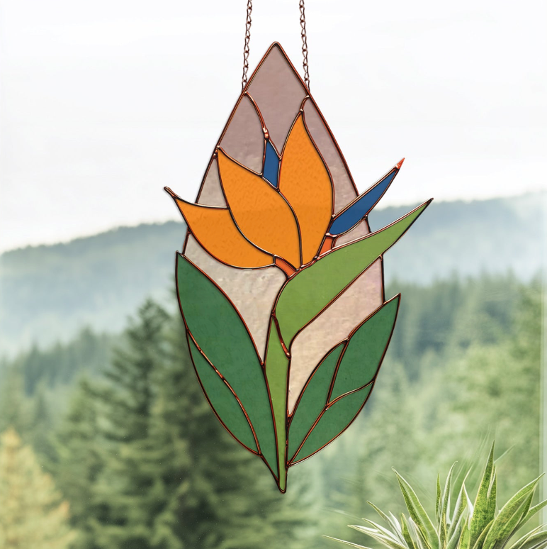 Bird of Paradise Stained Glass Pattern and PNG