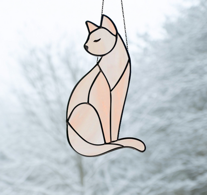 Graceful Cat Stained Glass Pattern and PNG