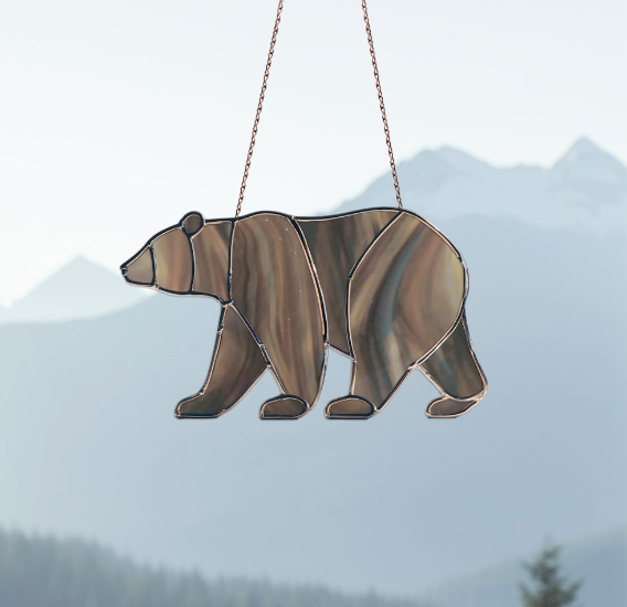 Bear Walking Stained Glass Pattern and PNG