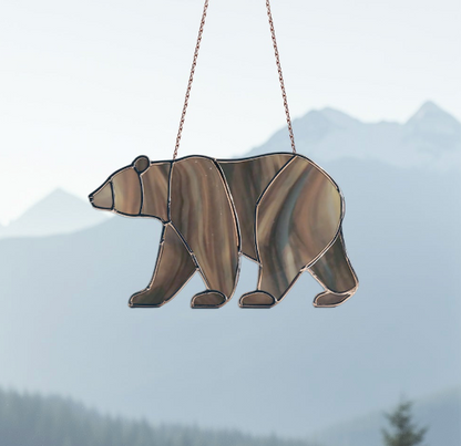 Bear Walking Stained Glass Pattern and PNG