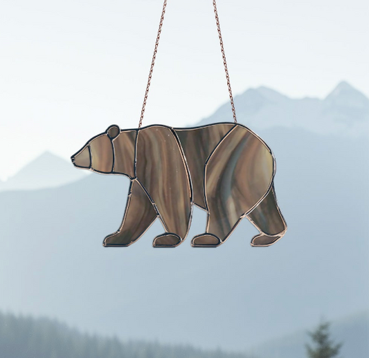 Bear Walking Stained Glass Pattern and PNG