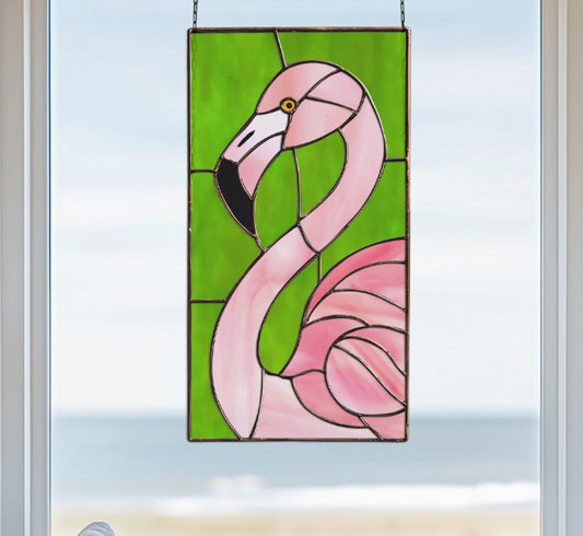 Flamingo Stained Glass Pattern and PNG