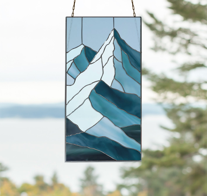 Glacier Mountain Stained Glass Pattern and PNG