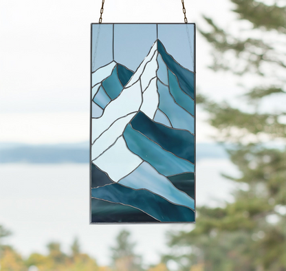 Glacier Mountain Stained Glass Pattern and PNG