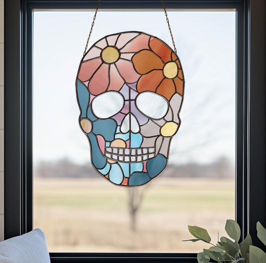 Flower Skull Stained Glass Pattern and PNG