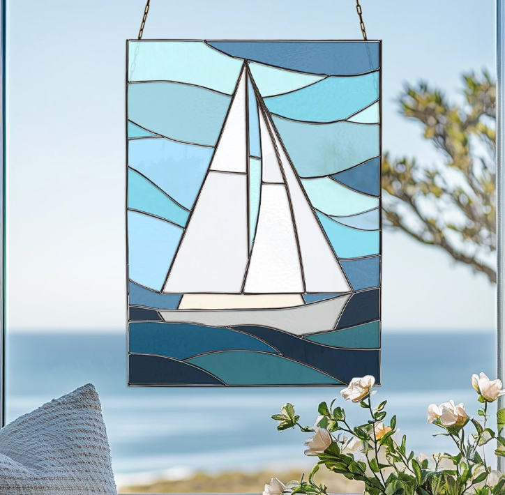Sailboat Panel Stained Glass Pattern & PNG - Crafting Patterns & Molds from GlassyRock Arts