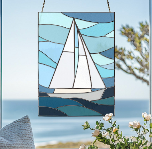 Sailboat Panel Stained Glass Pattern & PNG
