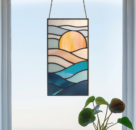 Sunset Landscape Stained Glass Pattern and PNG