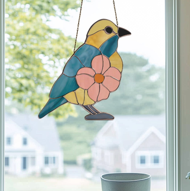 Flower Bird Stained Glass Pattern and PNG