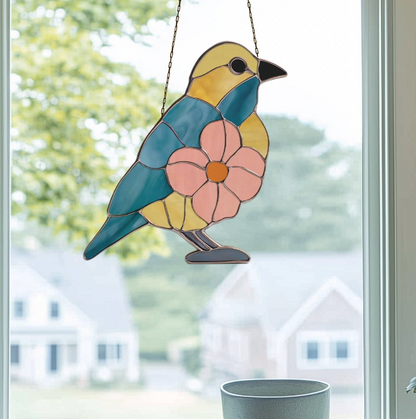 Flower Bird Stained Glass Pattern and PNG