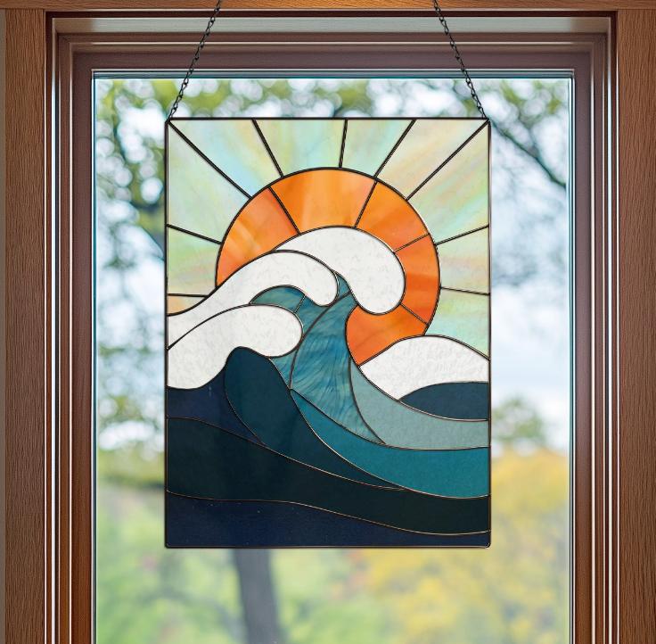 Ocean Wave Stained Glass Pattern and PNG - Crafting Patterns & Molds from GlassyRock Arts