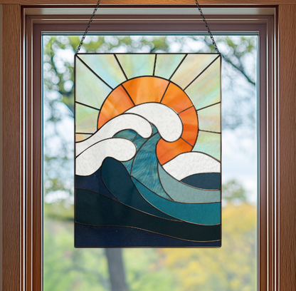 Ocean Wave Stained Glass Pattern and PNG - Crafting Patterns & Molds from GlassyRock Arts